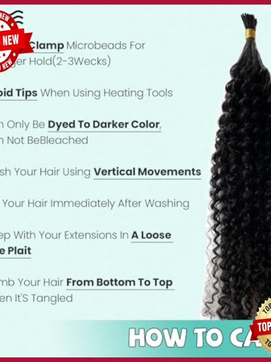 26 Inch Human Hair I-Tip Extensions 100 Strands Kinky Curly Pre-Bonded main image 4